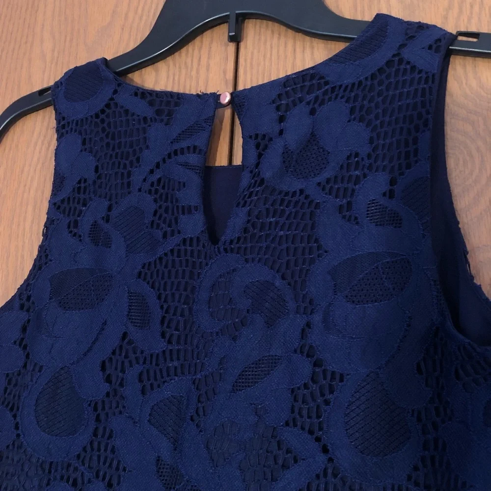 Dark Navy Blue Floral Lace Fit and Flare Dress Size Small - Picture 6 of 9